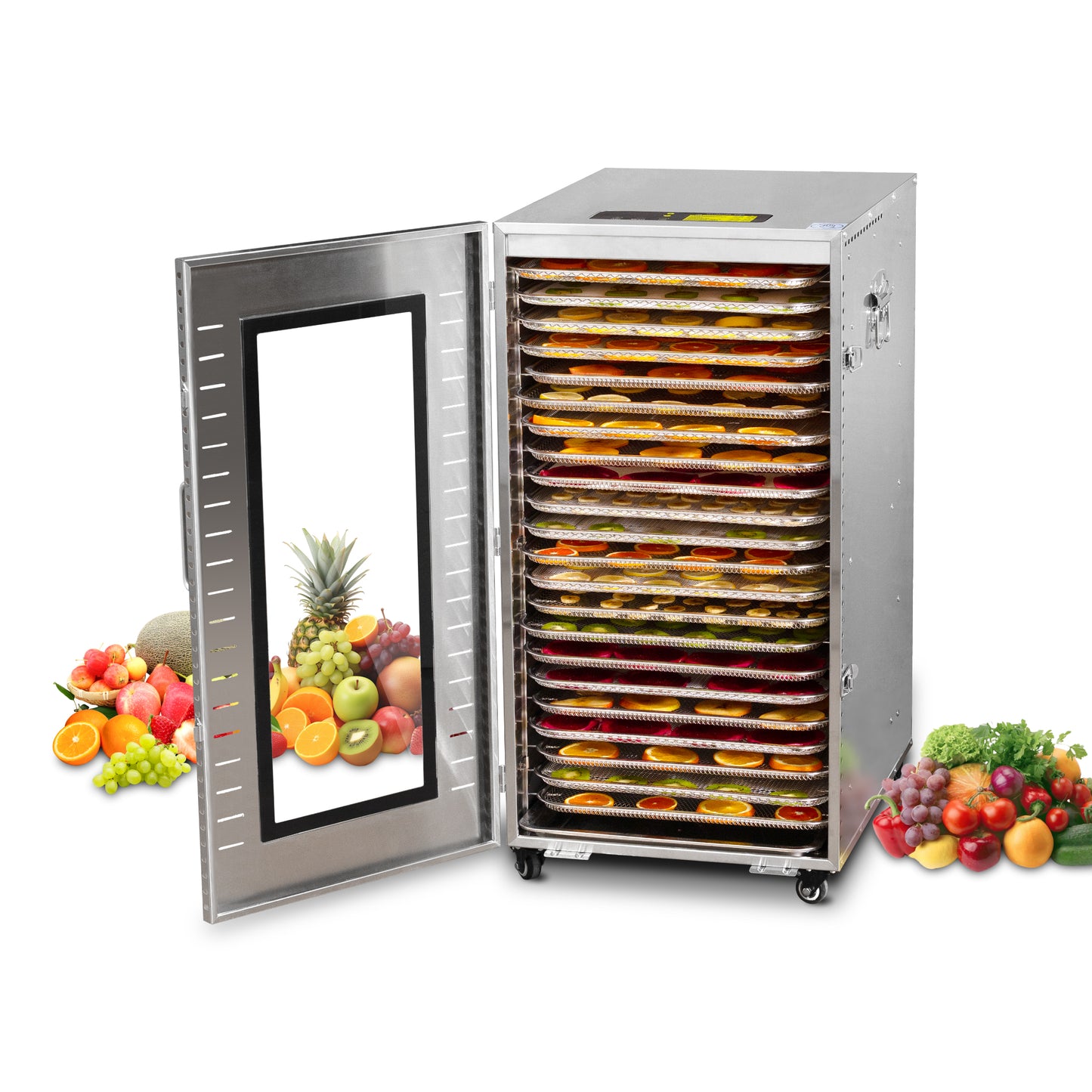 Cercker Commercial Food-Dehydrator Machine 22 Trays,37.5Large Dehydrator for Fruit 70ºF-190ºF,Twin 110V Plugs Beef Jerky Maker,Stainless Steel Food Dryer for Meat,Herbs, Mushroom,Fruit with Silicone Trays