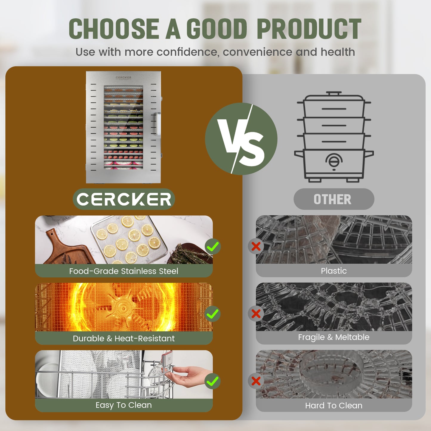 Cercker Commercial Food-Dehydrator Machine 16 Trays,1500W Fruit Dryer, 27ft² Large Meat Dehydrator For Jerky, Stainless Steel Food Dryer, For Mushroom, Herbs, Yogurt, Beef