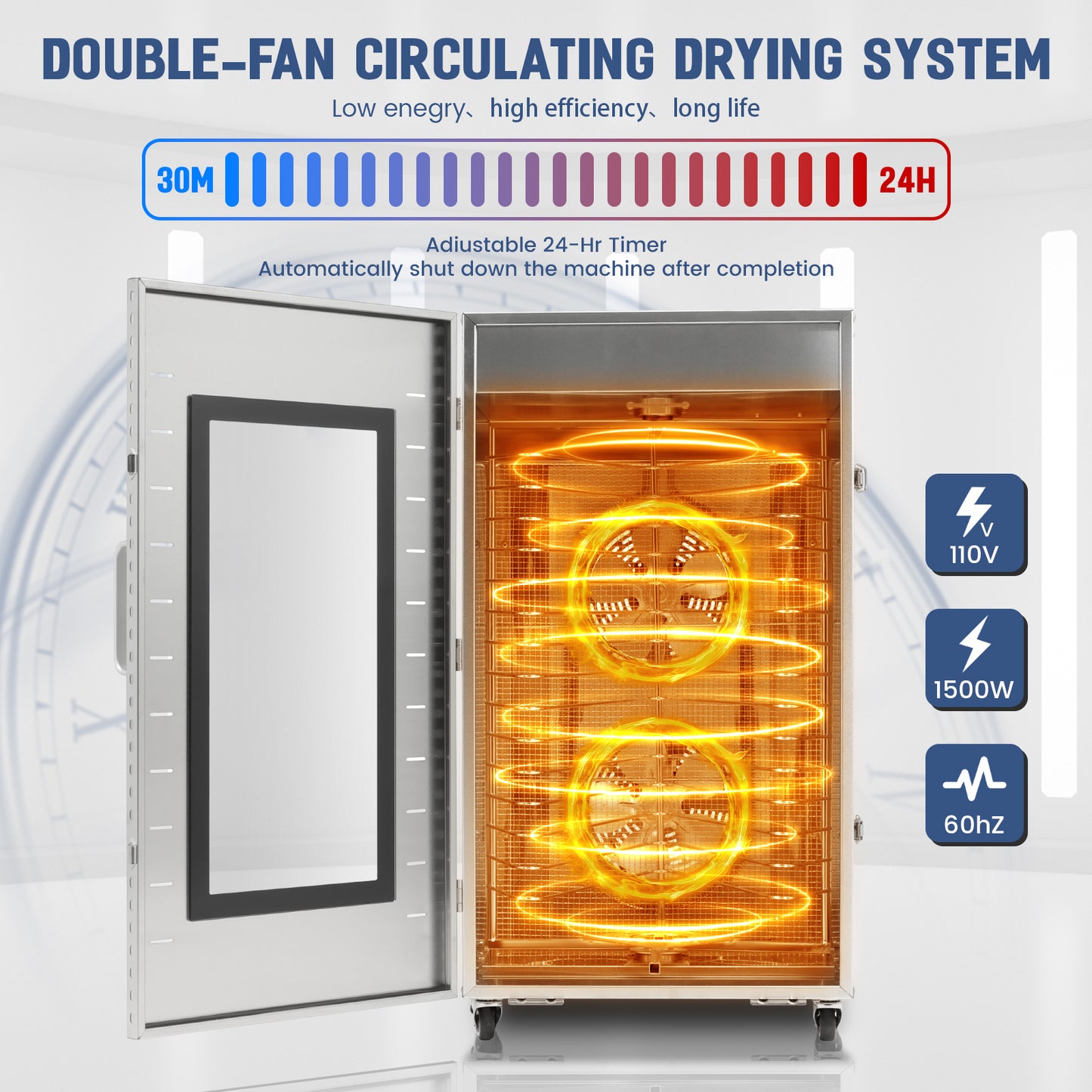 Cercker Rotary Food-Dehydrator Machine 16 Trays 17.52 Ft² Fruit-Dehydrator for Jerky 1500w Large Meat Dryer 190℉ Stainless Steel Food Dryer Machine for Herbs, Beef, Mushrooms, Dog Treat