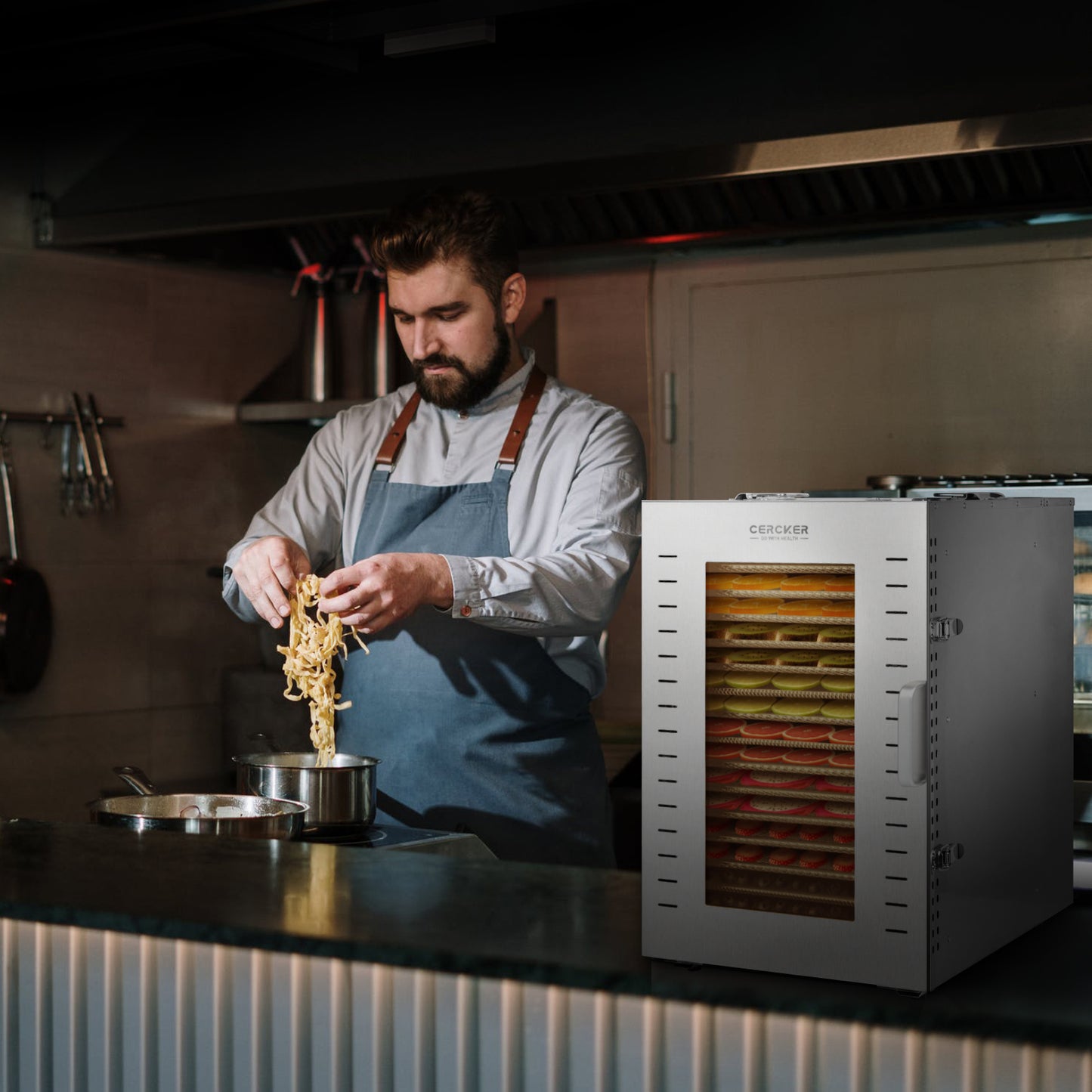 Cercker Commercial Food-Dehydrator Machine 16 Trays,1500W Fruit Dryer, 27ft² Large Meat Dehydrator For Jerky, Stainless Steel Food Dryer, For Mushroom, Herbs, Yogurt, Beef