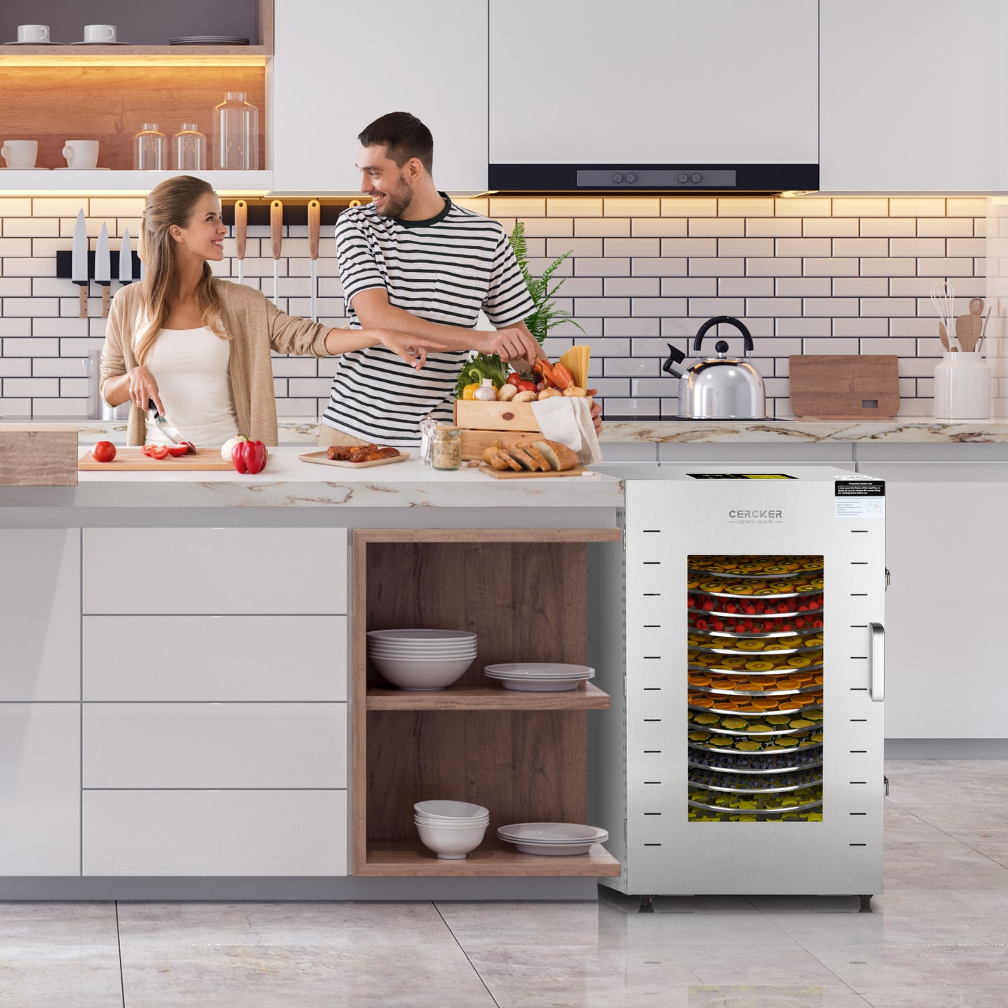Cercker Rotary Food-Dehydrator Machine 16 Trays 23.58 Ft² Fruit-Dehydrator for Jerky 1500w Large Meat Dryer 190℉ Stainless Steel Food Dryer Machine for Herbs, Beef, Mushrooms, Dog Treat