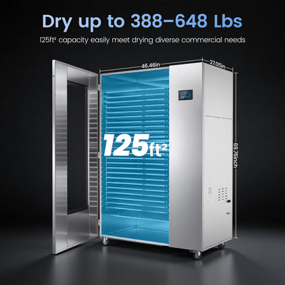 220V Industrial Heat Pump Food-Dehydrator Machine 60℉-158℉ Stainless Steel 24 Trays Commercial Food Dryer 75% Energy Saving 125ft² Large Capcity Drying for Fruit,Herbs,Beef Jerky Maker (46.5×27×69.8)