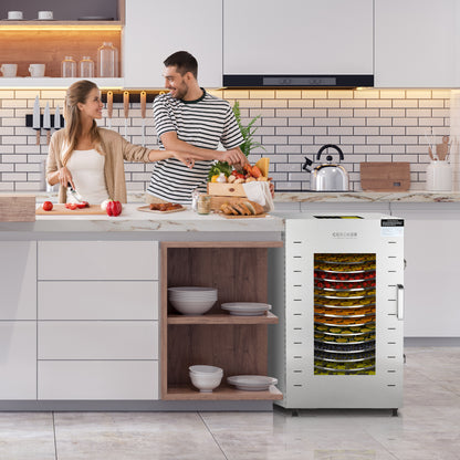 Cercker Rotary Food-Dehydrator Machine 16 Trays 17.52 Ft² Fruit-Dehydrator for Jerky 1500w Large Meat Dryer 190℉ Stainless Steel Food Dryer Machine for Herbs, Beef,  Mushrooms, Dog Treat