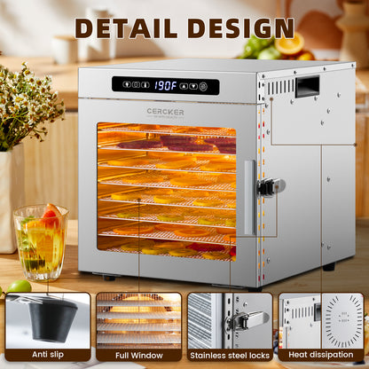 Food-Dehydrator Machine 9 Stainless Steel Trays, 1000W Fruit Dehydrator,7.7ft² Meat Dryer for Jerky,190ºF Temperature Control,24H Timer Dryer Machine for Herbs,Beef