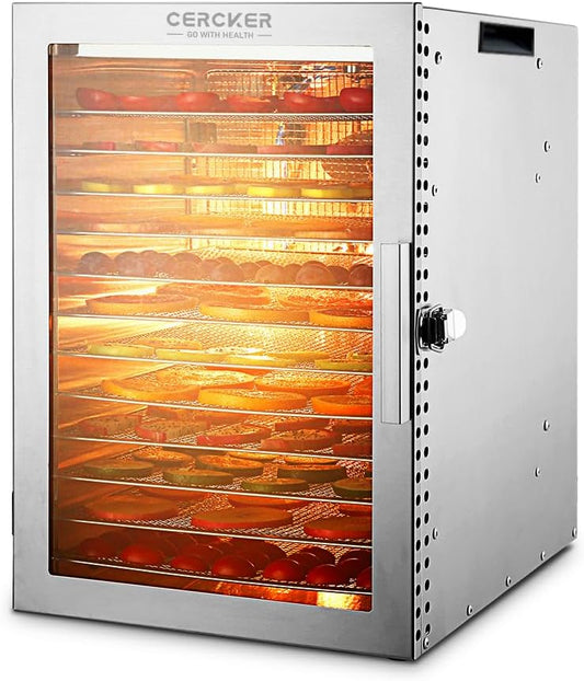 Food-Dehydrator Machine 12 Stainless Steel Trays, 800W Dehydrator for Herbs, 10.9ft² Meat Dehydrator for Jerky,190ºF Temperature Control,24H Timer,Powerful Drying Capacity for Fruits,Yogurt