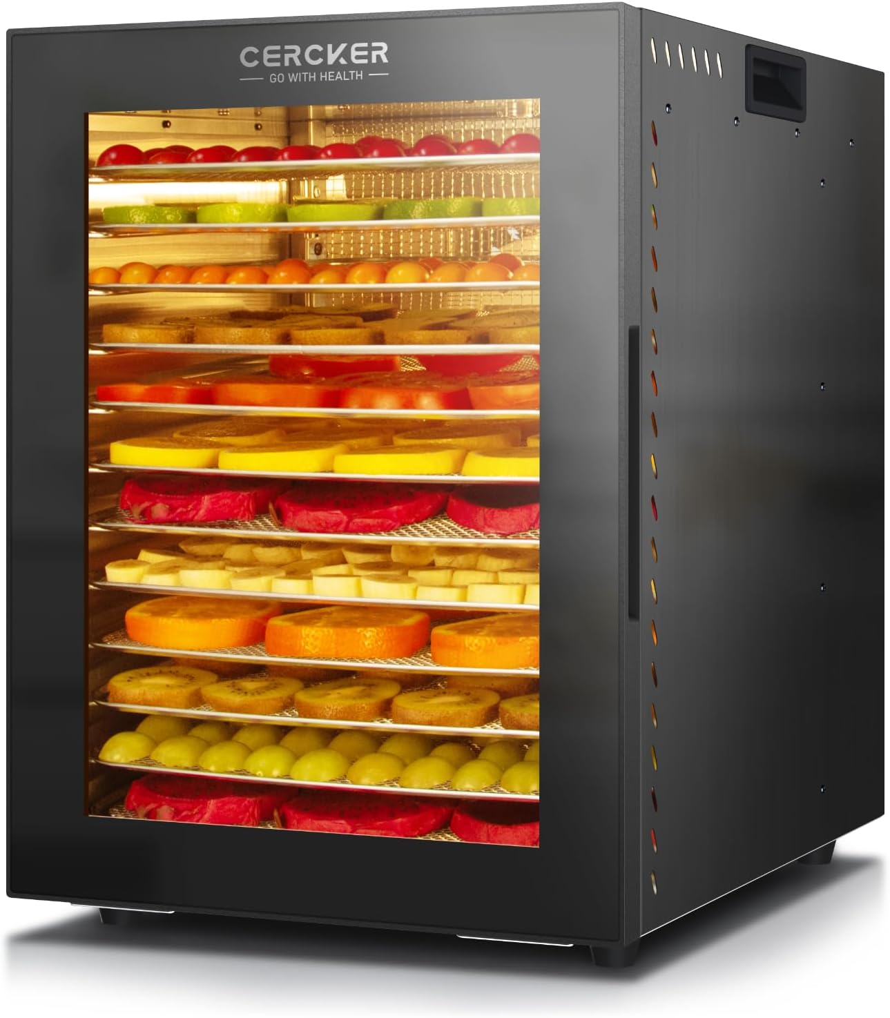 Cercker Food-Dehydrator Machine 12 Stainless Steel Trays,1000W Meat Dehydrator for Jerky Home Use,10.9ft² Large Capacity Food Dryer Machine with 24H & 190℉ Dryer for Food Herb Beef Jerky Maker(Black)