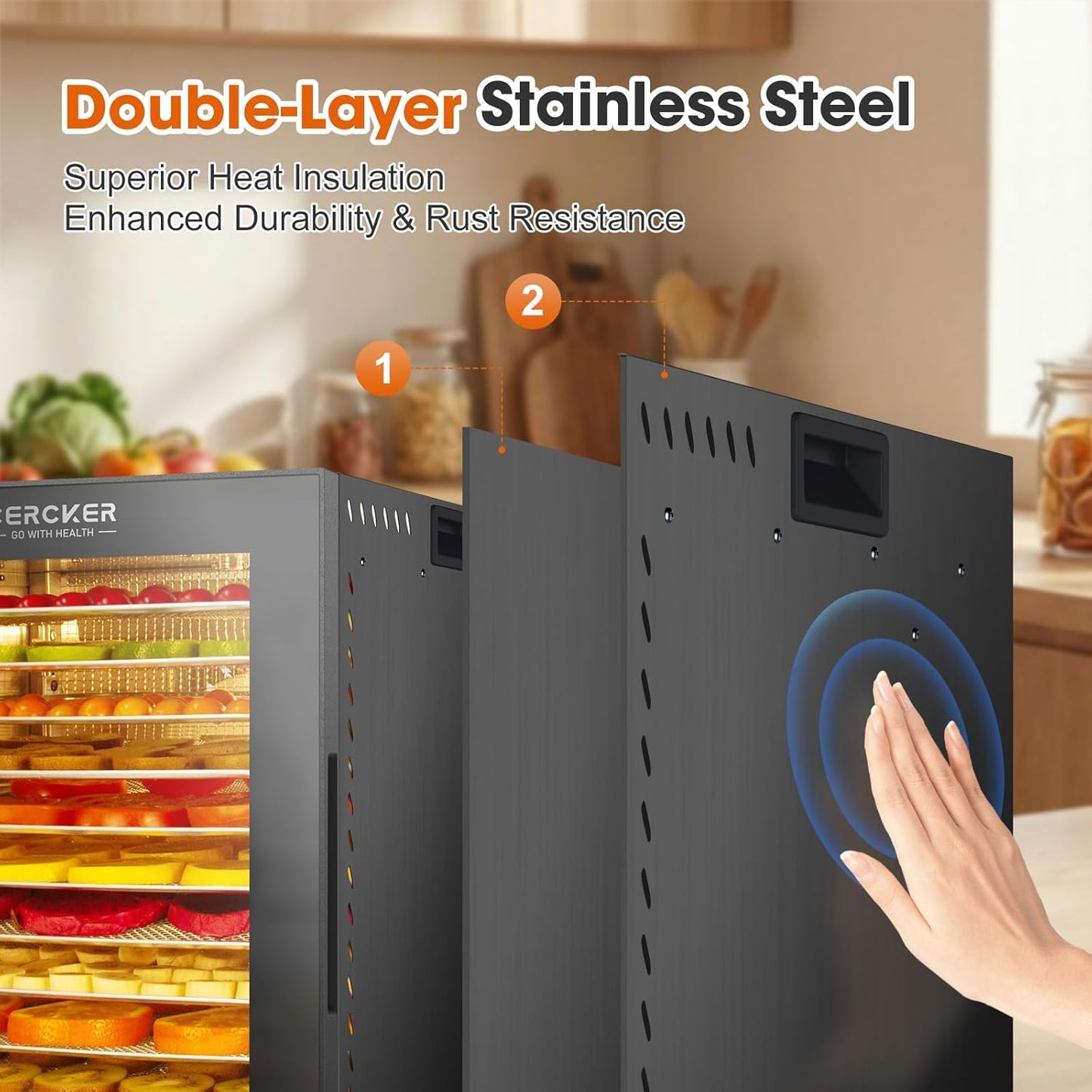 Cercker Food-Dehydrator Machine 12 Stainless Steel Trays,1000W Meat Dehydrator for Jerky Home Use,10.9ft² Large Capacity Food Dryer Machine with 24H & 190℉ Dryer for Food Herb Beef Jerky Maker(Black)