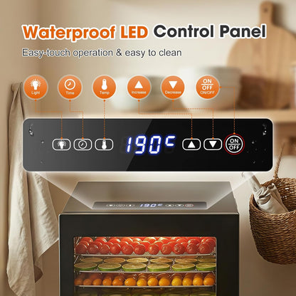 Cercker Food-Dehydrator Machine 12 Stainless Steel Trays,1000W Meat Dehydrator for Jerky Home Use,10.9ft² Large Capacity Food Dryer Machine with 24H & 190℉ Dryer for Food Herb Beef Jerky Maker(Black)