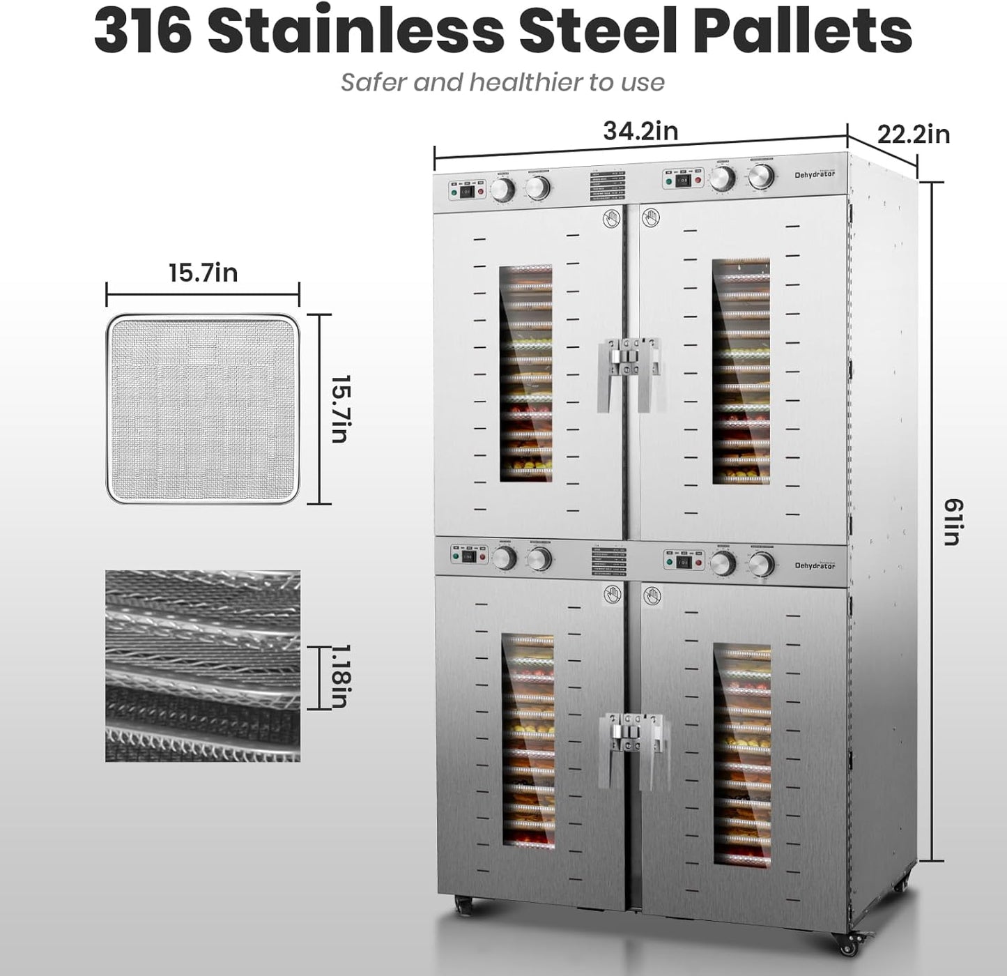 Cercker Industrial Food Dehydrator 88 Trays, 150FT² Large Industrial Dehydrator, 7400W No Plug Commercial Meat Dryer, 220V Singlecord Use Beef Jerky Maker Food-Dryer（Truck Delivery）