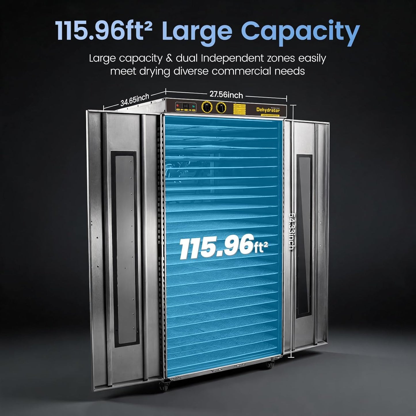 220V Commercial Food-Dehydrator Machine 24 Trays,5850W No Plug Industrial Jerky Dehydrator Factory Use,115.96ft² Large Capacity Commercial Food-Dryer Machine With Food Processing Plants,Farm