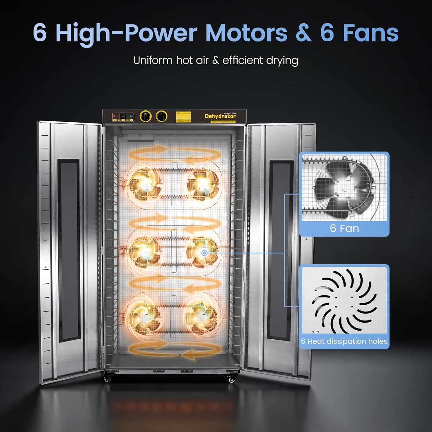 220V Commercial Food-Dehydrator Machine 24 Trays,5850W No Plug Industrial Jerky Dehydrator Factory Use,115.96ft² Large Capacity Commercial Food-Dryer Machine With Food Processing Plants,Farm