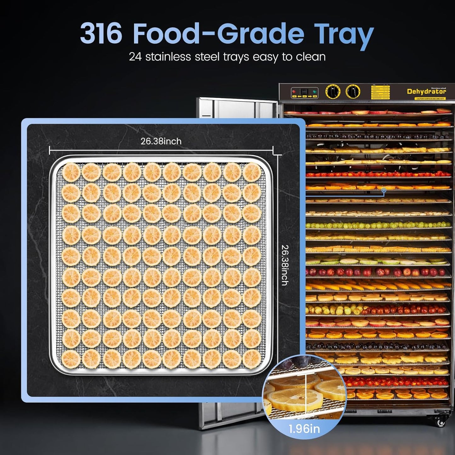 220V Commercial Food-Dehydrator Machine 24 Trays,5850W No Plug Industrial Jerky Dehydrator Factory Use,115.96ft² Large Capacity Commercial Food-Dryer Machine With Food Processing Plants,Farm