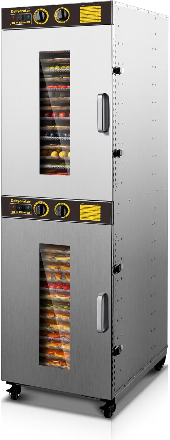 Cercker Industrial Food Dehydrator Machine 32 Trays, 54.5FT² Large Industrial Dehydrator, 3150W Commercial Meat Dryer, 220V Singlecord Use Beef Jerky Maker Food-Dryer（Truck Delivery）