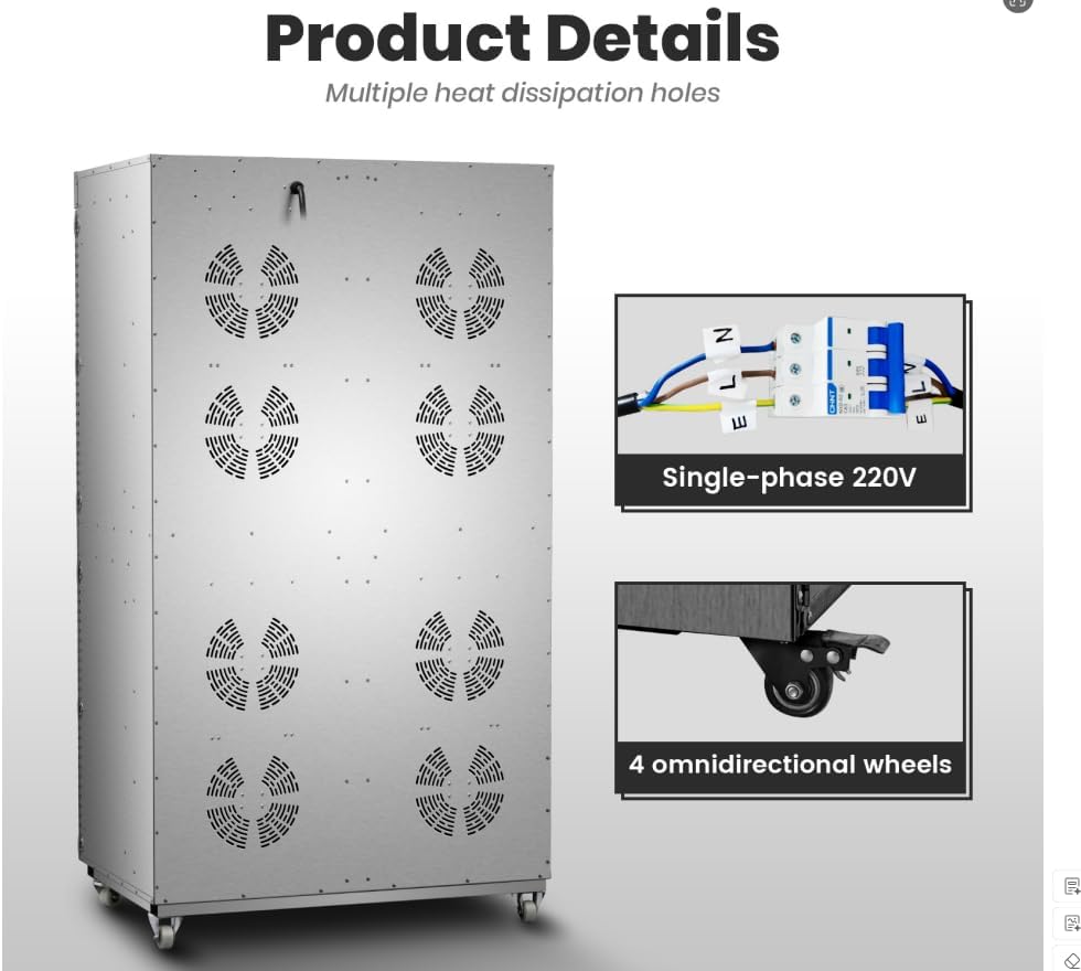 Cercker Industrial Food Dehydrator 88 Trays, 150FT² Large Industrial Dehydrator, 7400W No Plug Commercial Meat Dryer, 220V Singlecord Use Beef Jerky Maker Food-Dryer（Truck Delivery）